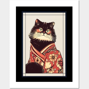 Persian cat Japanese with kimono vintage Posters and Art